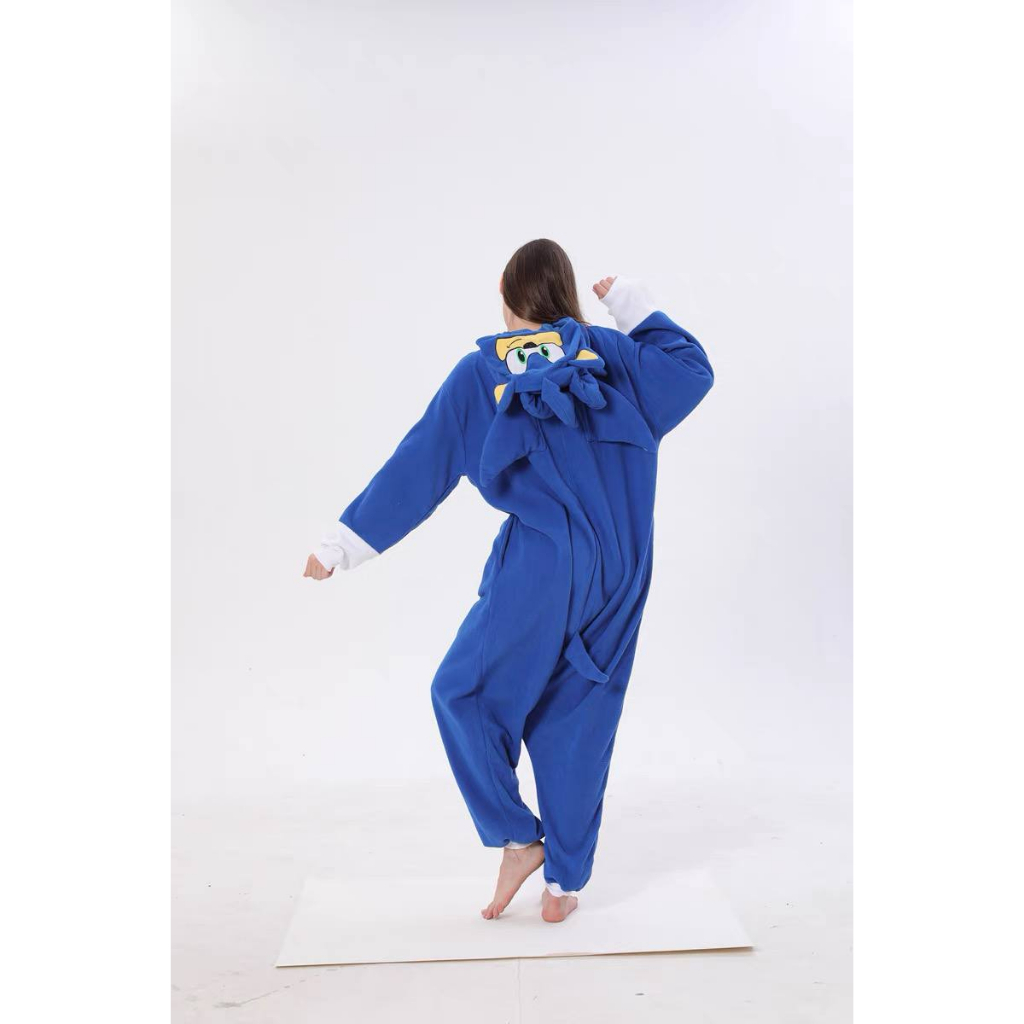 BAJU ONESIE KOSTUM SUPER SONIC THE HEDGEHOG LANDAK BIRU PIYAMA KIGURUMI