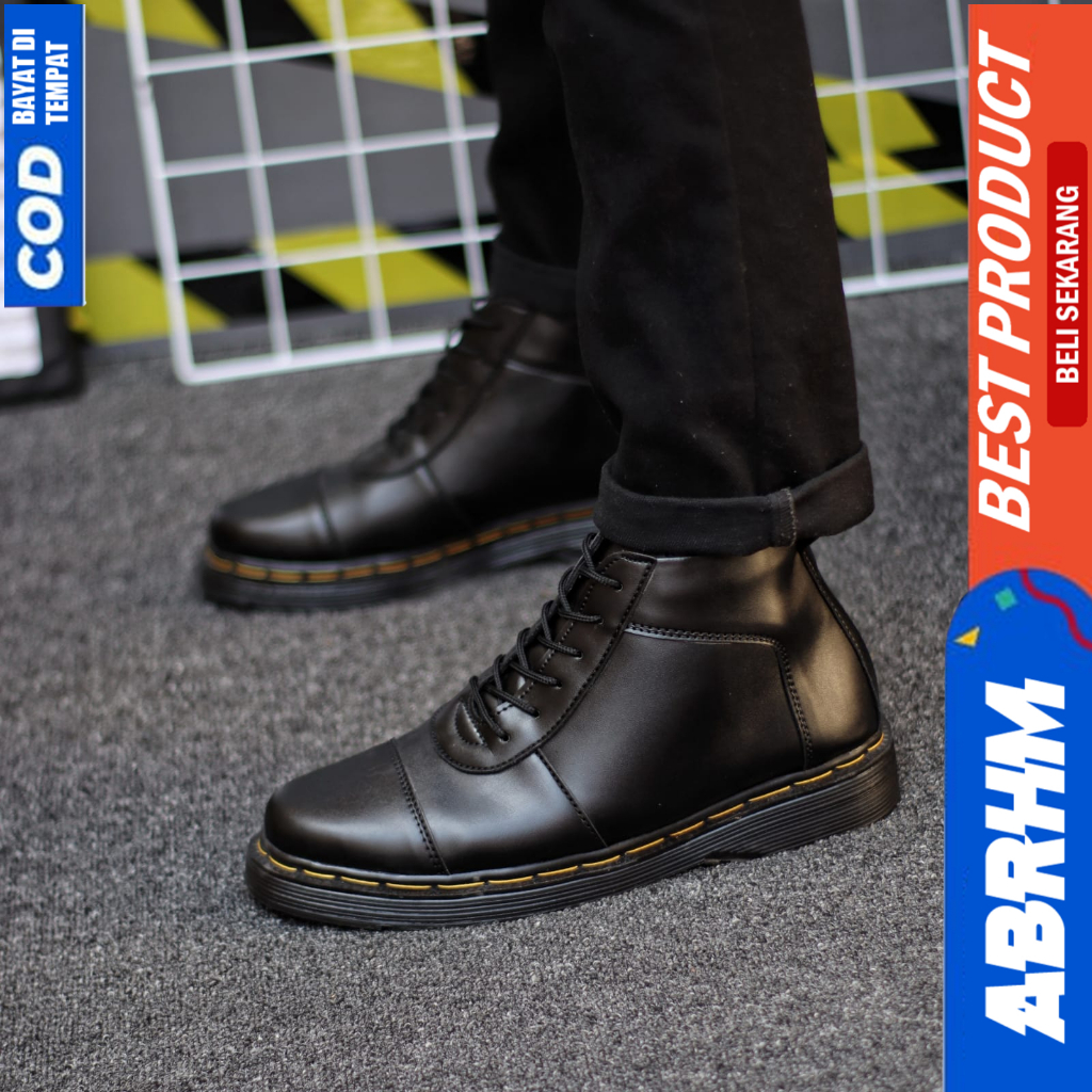 ABRHM Sepatu Formal Pantofel Docmart Boot Casual Kerja Hitam Pria