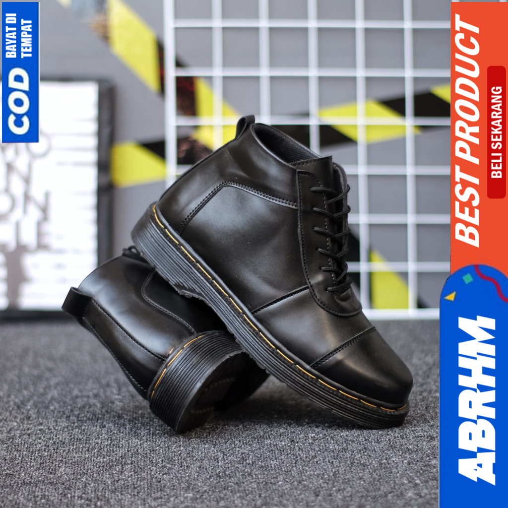 ABRHM Sepatu Formal Pantofel Docmart Boot Casual Kerja Hitam Pria