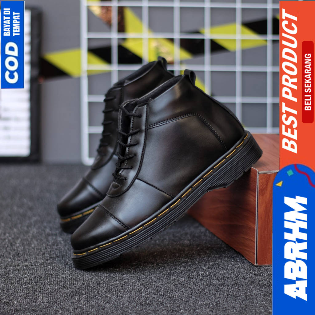 ABRHM Sepatu Formal Pantofel Docmart Boot Casual Kerja Hitam Pria