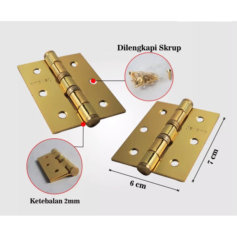 Engsel pintu jendela tebal 3” silver dan gold