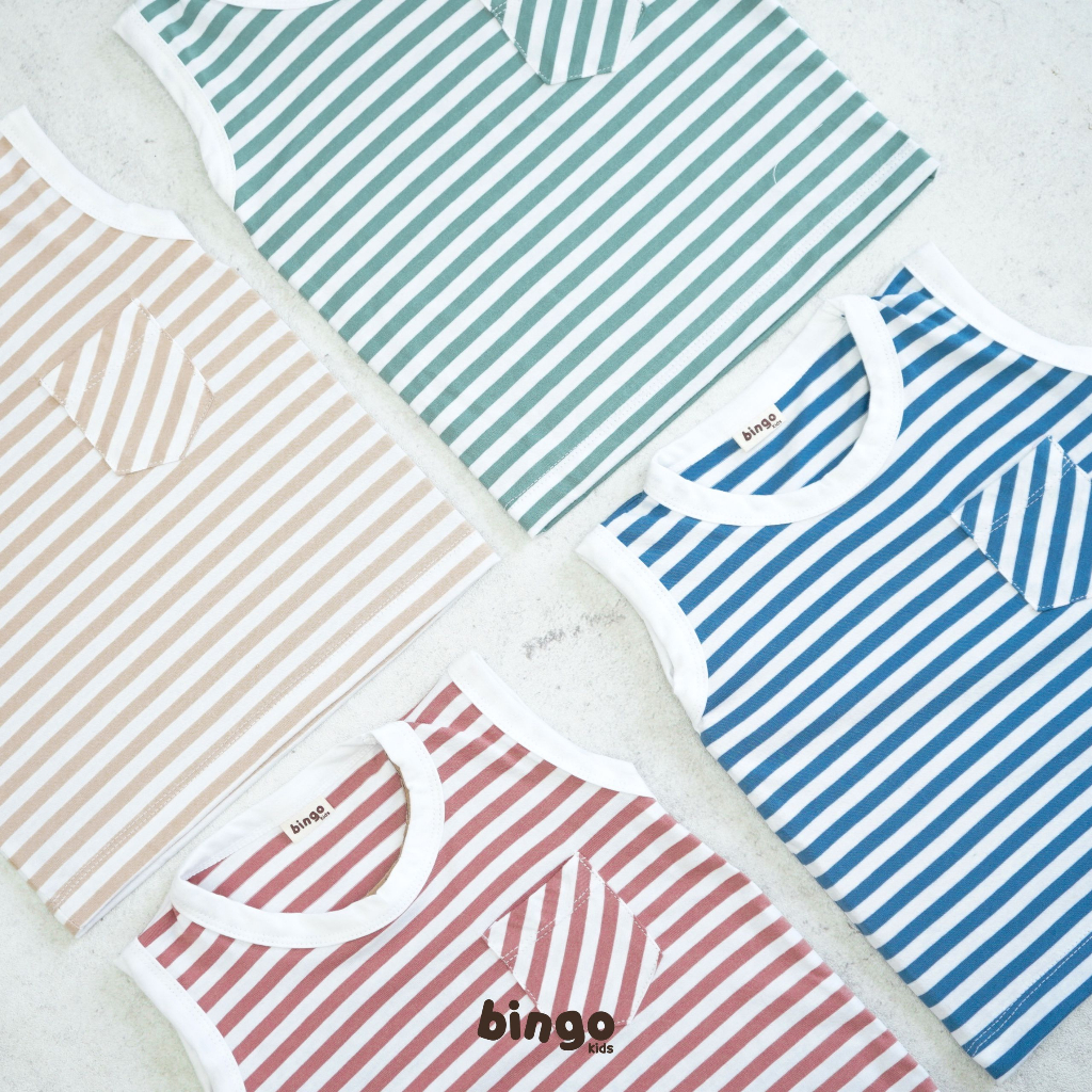 BINGOKIDS | STRIPE SLEEVELESS / Kaos Kutung Garis / Singlet Anak Balita 1-5 Tahun        Singlet Garis Anak Laki Perempuan Unisex Bahan Katun Cotton Premium Earth Tone Olive Green Hijau Beige Cream Krem Biru Red Ungu