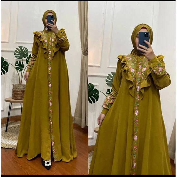 GAMIS WANITA TERBARU BELVINA DRESS BAHAN CRINKLE MIX BORDIR  LD 100 - 120 CM PB 138 PJ TANGGAN 55 CM UKURAN M L XL XXL PAKAIAN MUSLIM WANITA / GAMIS WANITA TERBARU 2023 KEKINIAN / DRESS CRINKLE PREMIUM / MAXY DRESS WANITA JUMBO