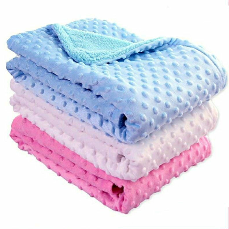 Selimut Bayi Fleece Bubble Minky Dot  102x76cm Warna Polos | Baby Blanket Newborn