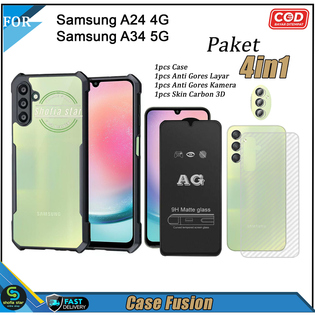 Paket 4in1 Case Samsung A24 4G A34 5G A54 5G Softcase Fusion Shockproof Transparan Casing