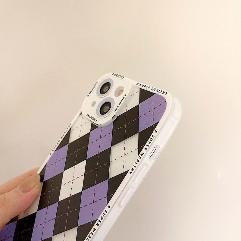 [TPC] Diamond Grid Full Cover Big Lense Phone Case Cute Iphone HP  6 6S 7 8 PLUS X XS MAX XR 11 12 13 Mini PRO PROMAX - IP002