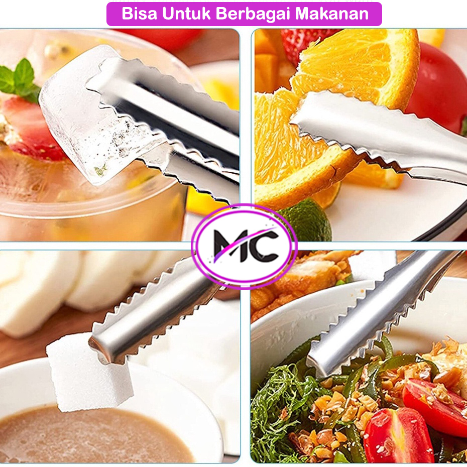 Jepitan Makanan Stainless Steel Capit Es Batu Tongs Pencapit Kue BBQ Serbaguna Anti Slip