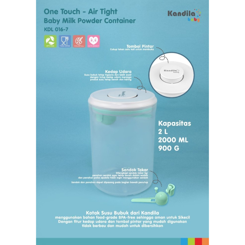 Kandila Baby One Touch Air Tight Milk Powder Container 2 Ltr KDL016-7 Tempat Susu Bubuk Bayi 2000ml