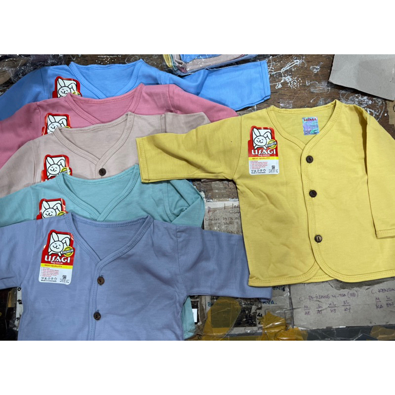 (3pcs) Baju bayi baby kancing l USAGI PREMIUM polos lengan panjang pendek kensi