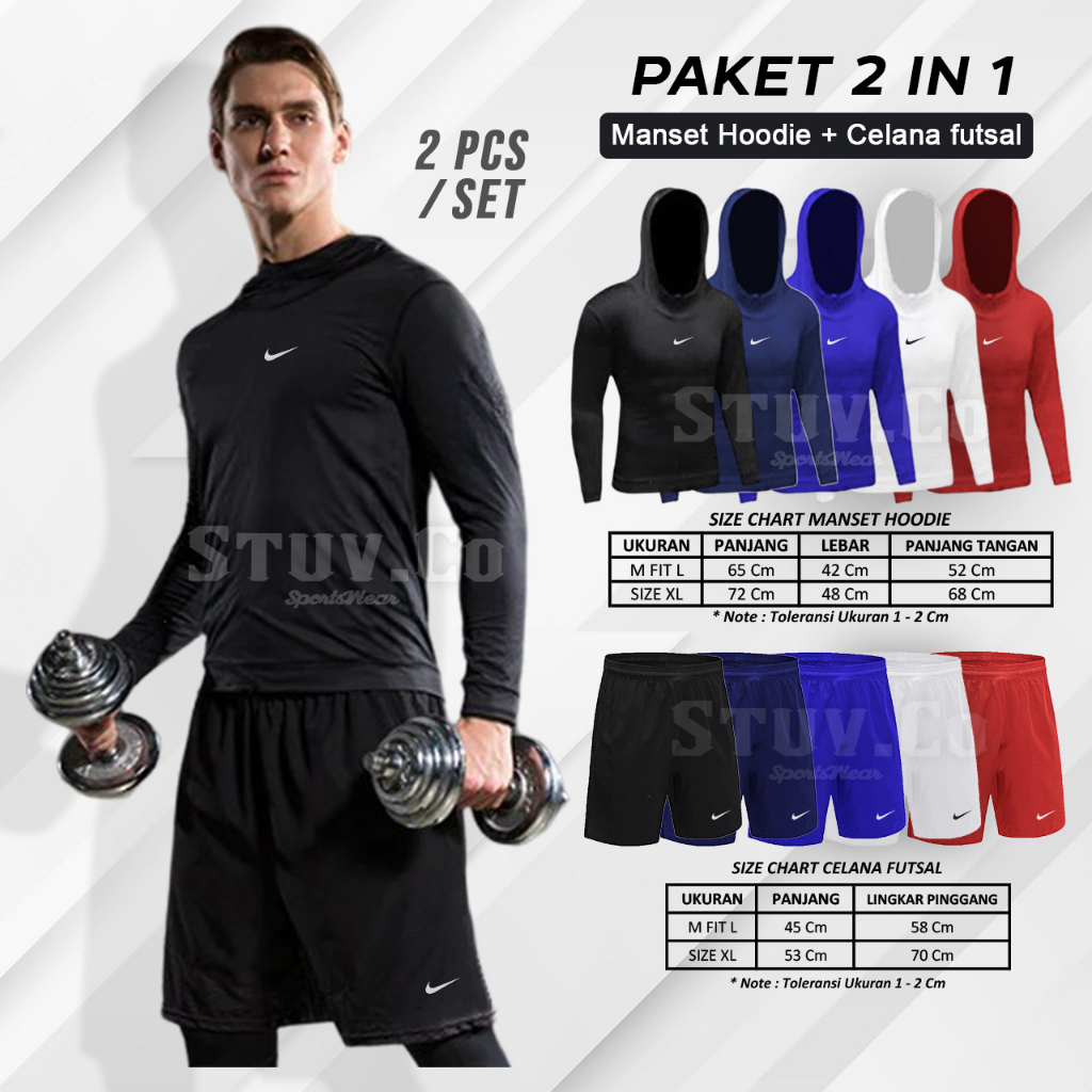 PAKET 2IN1 SETELAN OLAHRAGA MANSET HOODIE DAN CELANA FUTSAL 5 WARNA