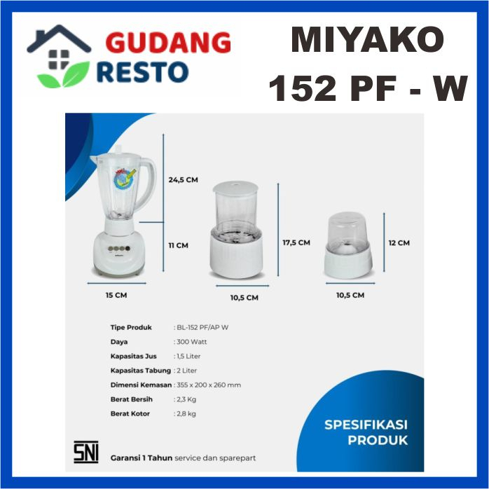 Blender Miyako BL 152 PF AP 1.5L / 152PF 3 ini 1 Gelas Plastik Besar ORIGINAL GARANSI