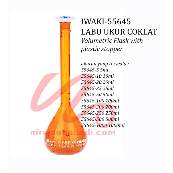 Labu Ukur Coklat 100ml IWAKI Tutup Plastik Volumetric Flask Amber Class A IWAKI