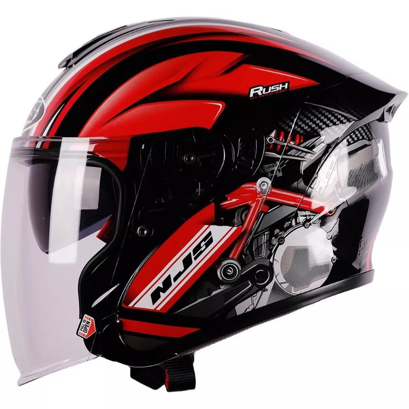 NJS KAIROZ DV RUSH Hitam - Merah Glossy - Helm Half Face