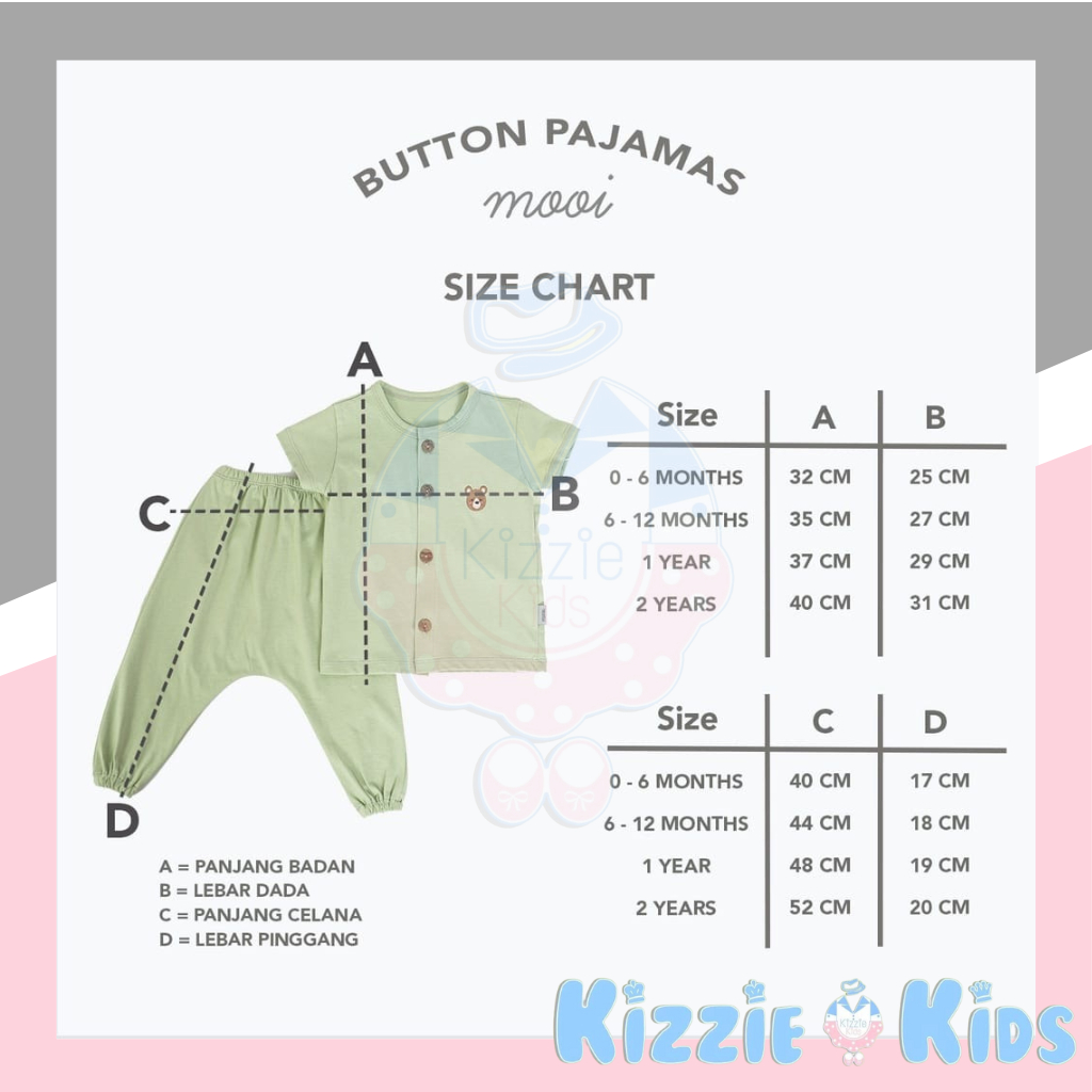 Mooi Setelan Piyama Bayi Button Pajamas PENDEK PANJANG