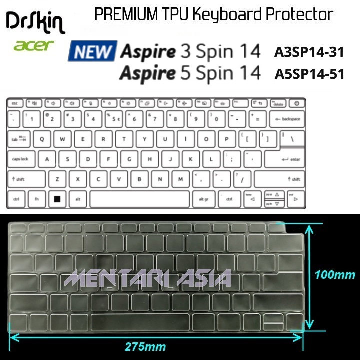 Keyboard Protector ACER Aspire 3 Spin-14 5 Spin-14 - DrSkin TPU Clear