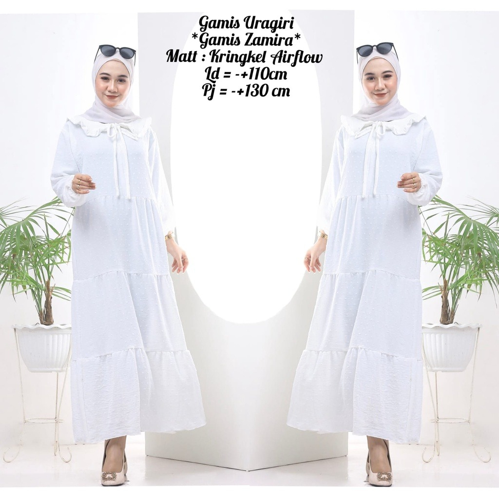 Gamis putih hitam polos katun rayon crinkle premium