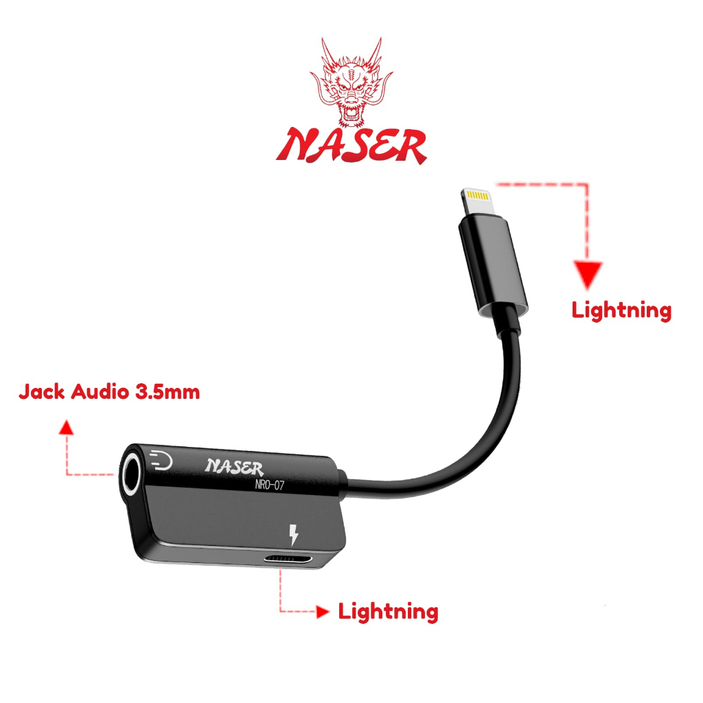 NASER OTG LIGHTNING TO AUX 3.5MM &amp; LIGHTNING NRO-07 / Otg Spliter 2in1 / Adapter Converter Kabel Sambungan Audio