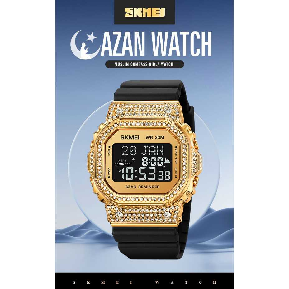 Jam Tangan Digital Muslim Qibla Adzan Jamtangan Fitur Islami Religius Desain Premium Waterproof Berkualitas