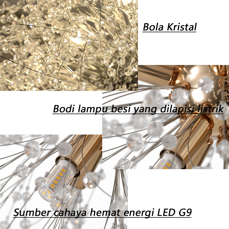 ⭐Sumber cahaya gratis⭐ Gantung Kristal ruang tamu 72cm 9 kepala kreatif panjang ruang makan lampu kristal kamar tidur ruang tamu