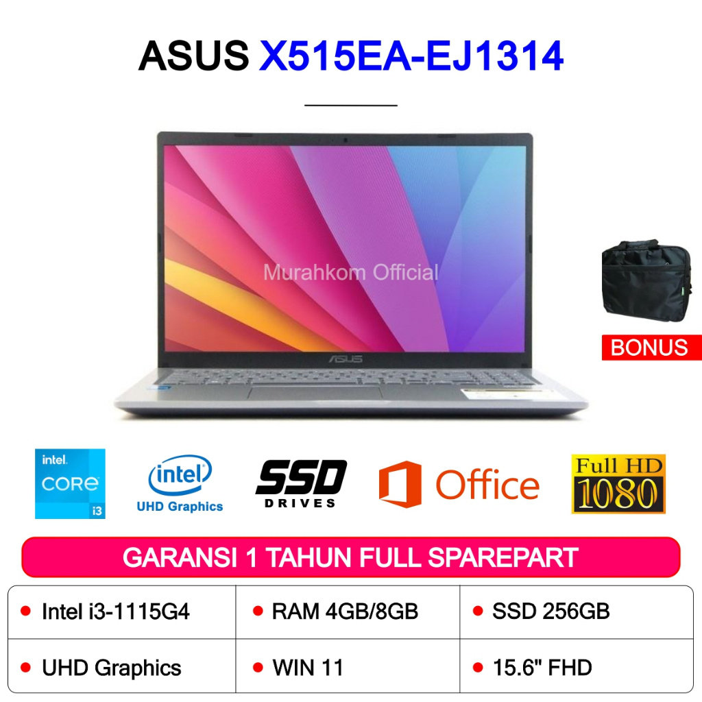 LAPTOP ASUS X515EA CORE i3-1115G4 8GB SSD 256GB 15.6 FHD WIN 11 GEN11 BEST SELLER