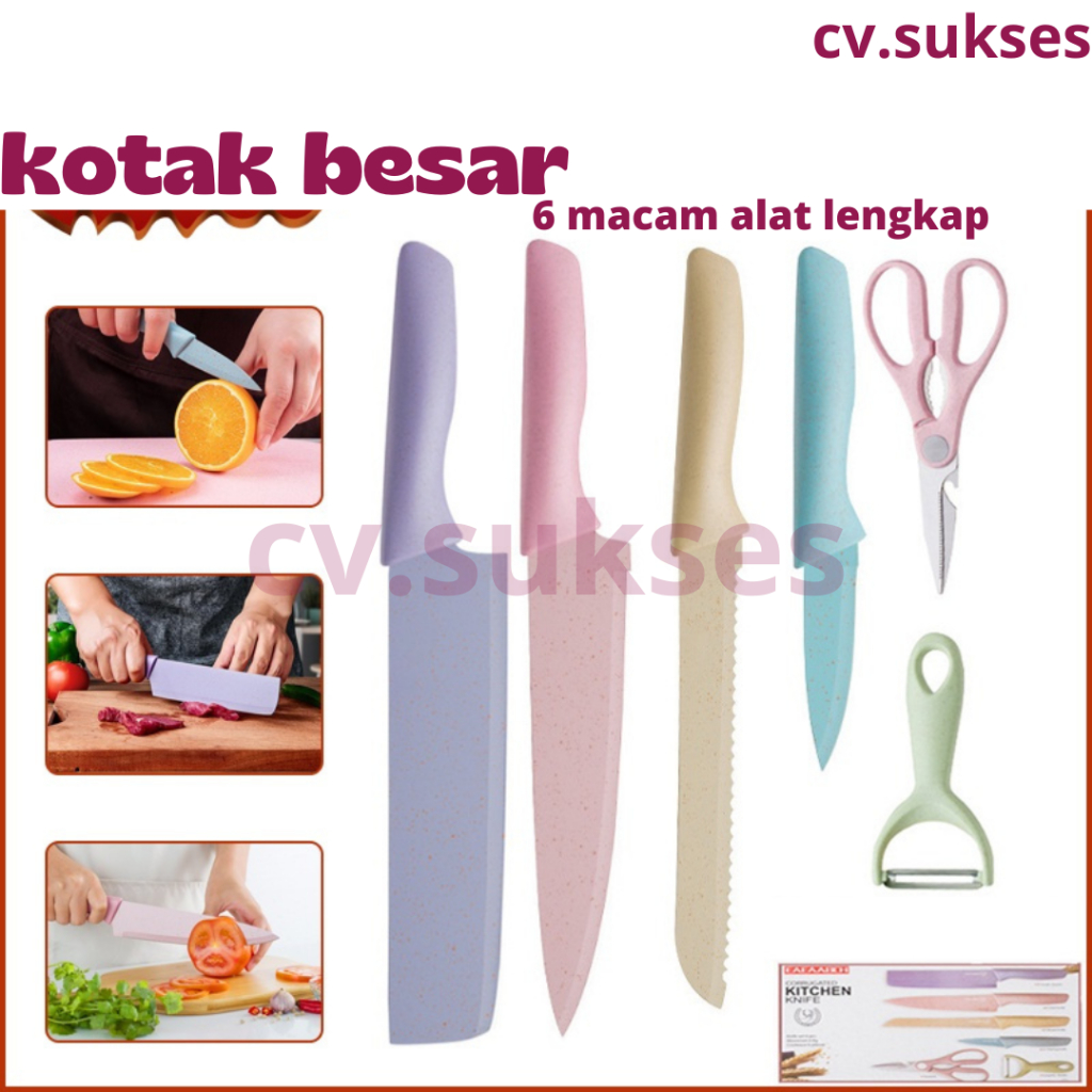 Pisau dapur set stainless knife anti lengket isi 6 pcs/Kitchen Knife Set Stainless Steel / Pisau Dapur Set 6 in 1 Bahan