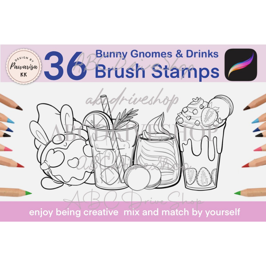 Procreate Brush - Procreate Gnomes &amp; Drinks Stamps