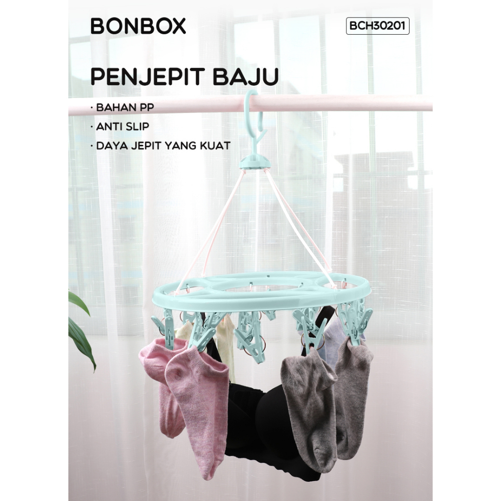 BONBOX Gantungan Jemuran Gantung Putar Plastik Jemuran Pakaian Dalam Gantungan Kaos Kaki Jemuran Gantung BCH30201