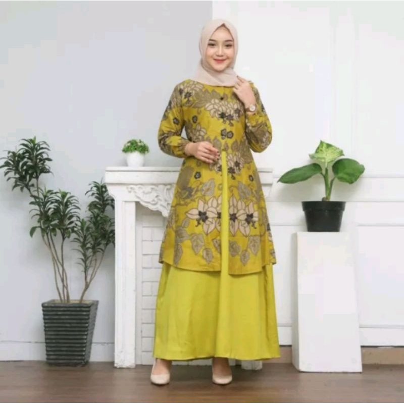 Gamis batik premium gamis batik modern/kekinian motif dara gamis batik kombinasi