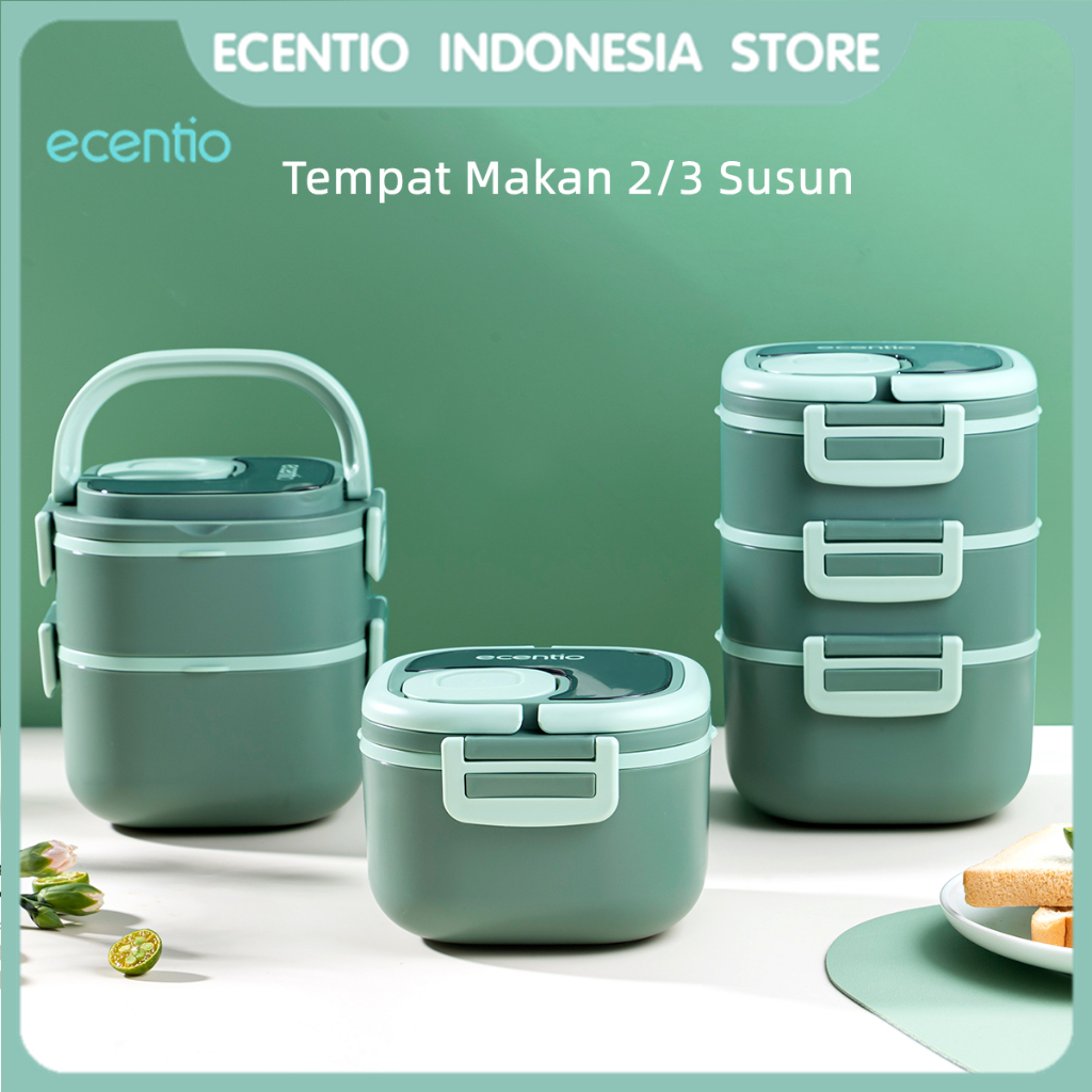 ecentio kotak makan 1840ml/1320ml tempat makan anti tumpah rantang susun 3/2 lunch box tahan panas double layer