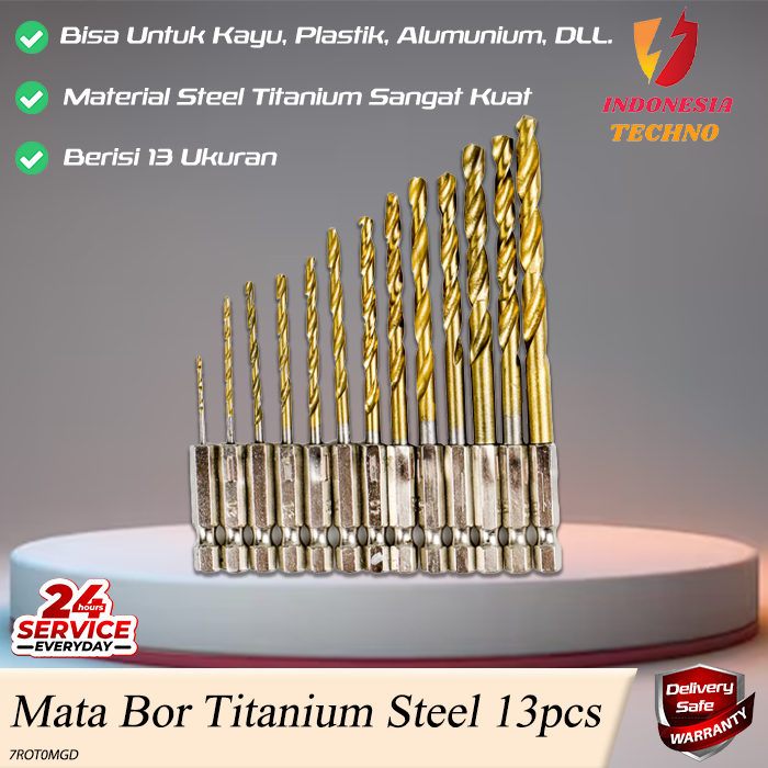 [BEST QUALITY] MATA BOR HSS STEEL TITANIUM SET 13PCS 1 SET Mata Bor Besi Baja Set 13pcs HSS Titanium
