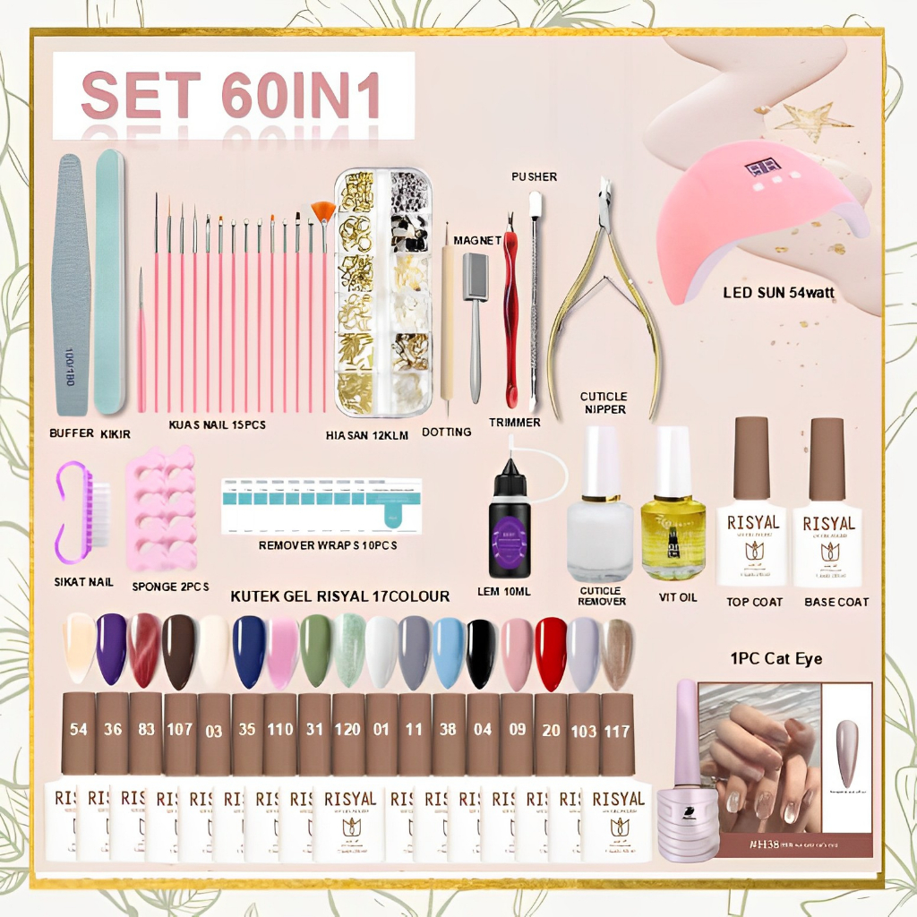 [ COD ]  SET NAIL ART LENGKAP 31IN1-60IN1/SET KUTEK GEL NAIL POLISH UV/UNTUK NAIL ART PEMULA