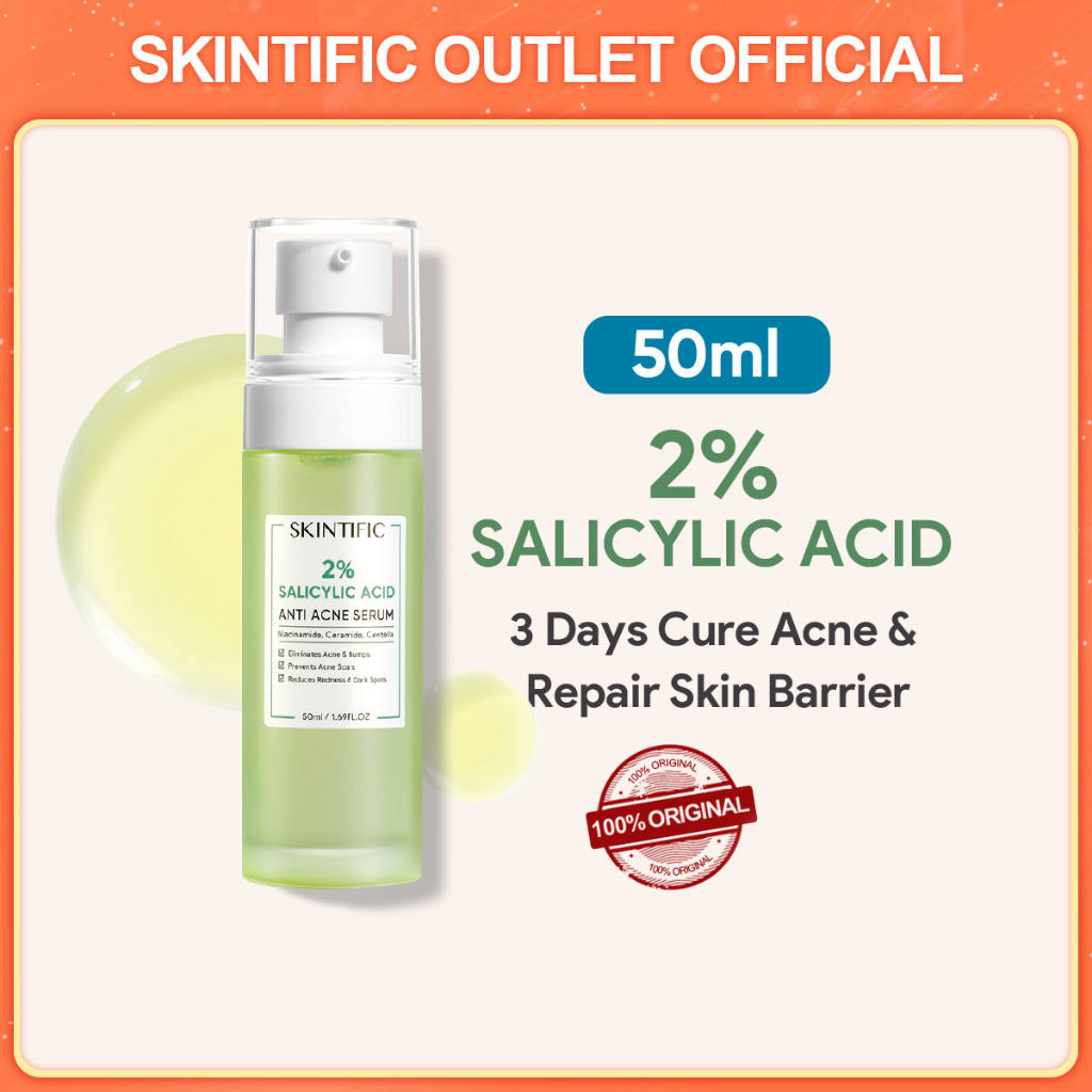 BIG SIZE SKINTIFIC 2% Salicylic Acid Anti Acne Serum 50ml Serum Jerawat Melembabkan wajah Facial Serum