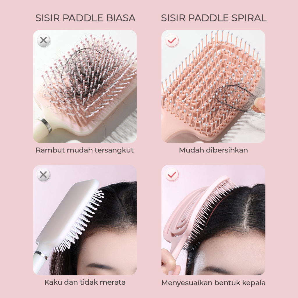 Sisir Pengembang Rambut - Sisir Paddle Spiral - Sisir Pijat Lentur