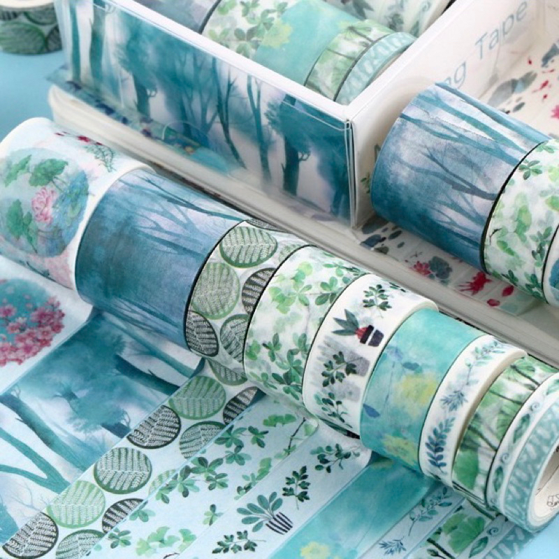 

(READY) 10 ROLL WATERCOLOR ILLUSTRATION WASHI TAPE | lush blue sakura sticker stiker selotip kertas vintage flower leaves autumn fall ocean sky galaxy sakura bujo scrapbook planner journal diy air scenery daun bunga laut bintang bulan musim gunung buah