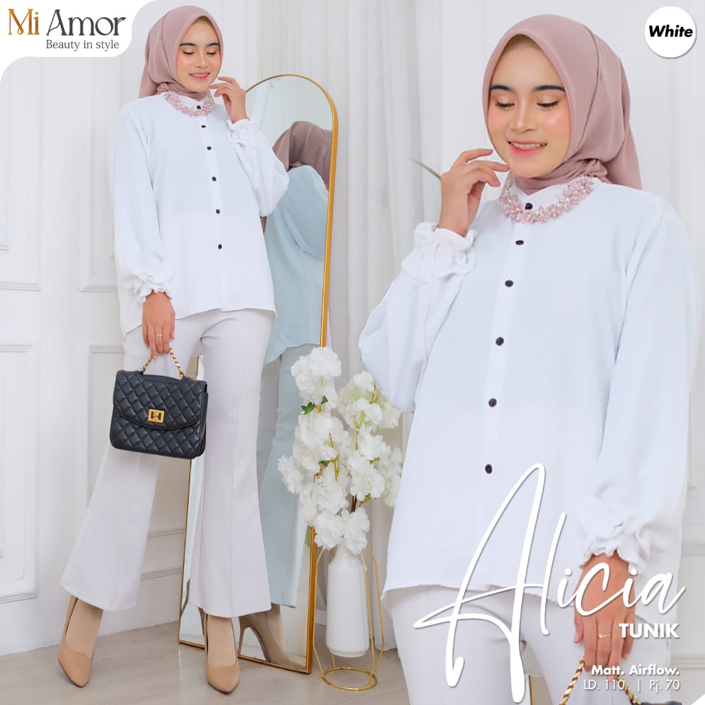 Alicia Tunik Atasan Kemeja Casual Premium Airflow Original Produk By Mi Amore