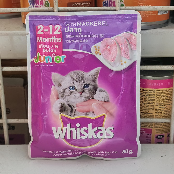 Makanan Kucing Whiskas Sachet Junior Mackerel Pouch 80G Wet Food