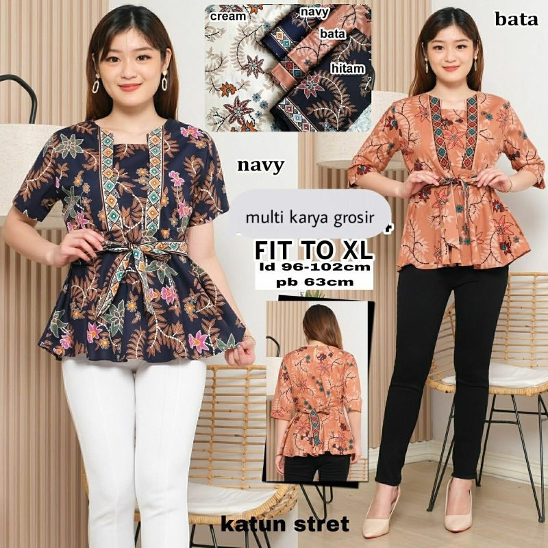 BLOUSE WANITA BATIK / KEMEJA KANTOR LENGAN PENDEK FASHION FIT TO XL