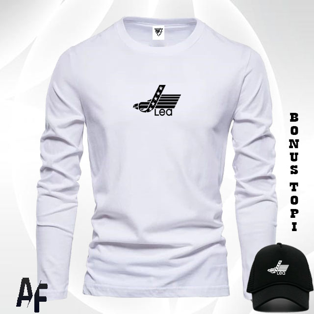 Bonus Topi.. Promo Kaos Keren Lengan Panjang Lea Hitam /Kaos pendek / Kaos pria & Wanita / Kaos prem