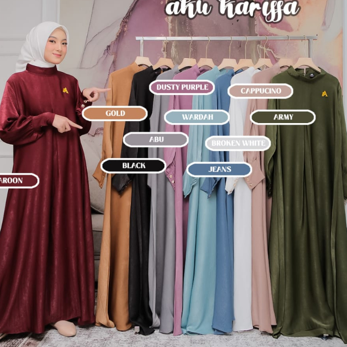 Dress Santorini Aku Karissa Cintia dan Alvina Gamis pesta wanita mewah kilap jatuh anggunly