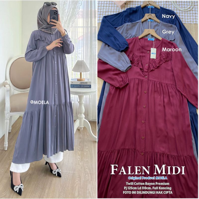 Gamis Midi Dress Busui Polos Katun Rayon Airflow Linen Original Moela [Amber Sesis Tammy Plain Alona Crila Maple Filan Jiona Cisia]