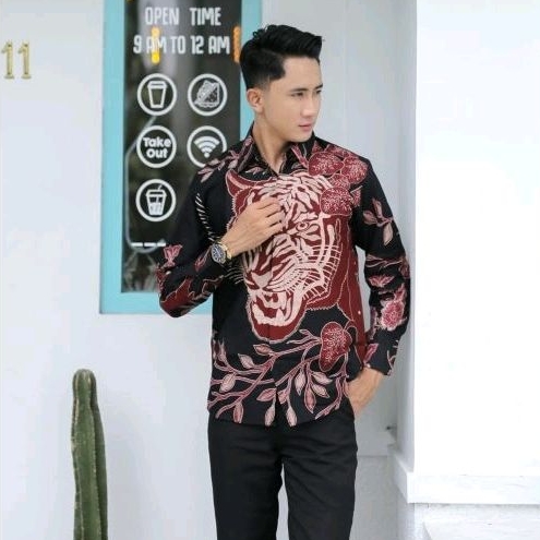 BATIK BOLO DEWO Motif Ki Maung Kemeja Baju Batik Pria Lengan panjang Lapis furing Hem Atasan