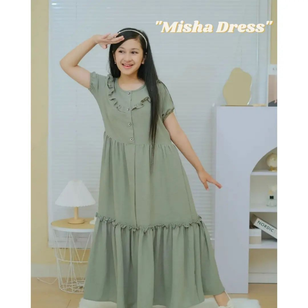 Misha dress kids /dress crinkle airflow premium /Dress SAGE Anak Perempuan 8 sampai 13 Tahun /OOTD Fashion Kids Muslim Terlaris / Gamis Anak Model Ternbaru 2023