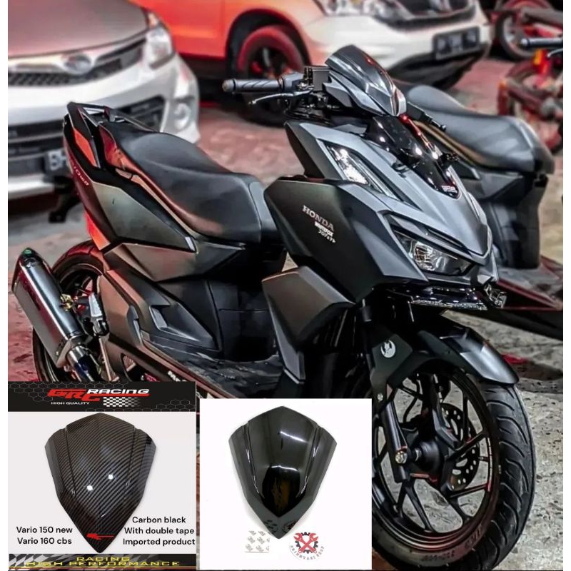 Visor winshield honda vario 160 new esp model vario 125 150 led old bahan anti pecah warna carbon wtp &amp; hitam free lem 3m doubel tape