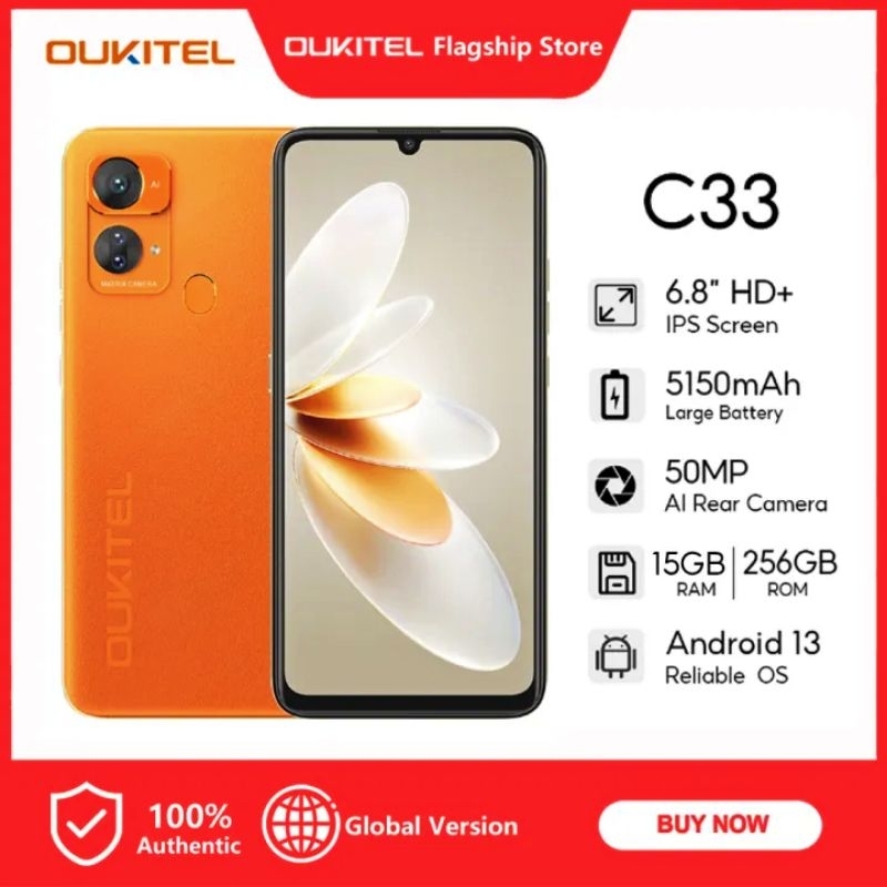 OUKITEL C33 (Android 13 6.8 "HD + Display 15GB + 256GB Octa Core 50MP Kamera Belakang 5150mAh Ponsel) Handphone