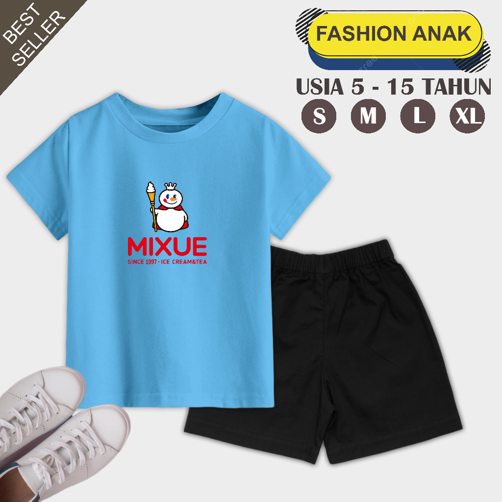 Setelan Anak Usia 5 - 15 Tahun Unisex Motif Mixue 1997 Bahan Katun Terry Tebal dan Lembut