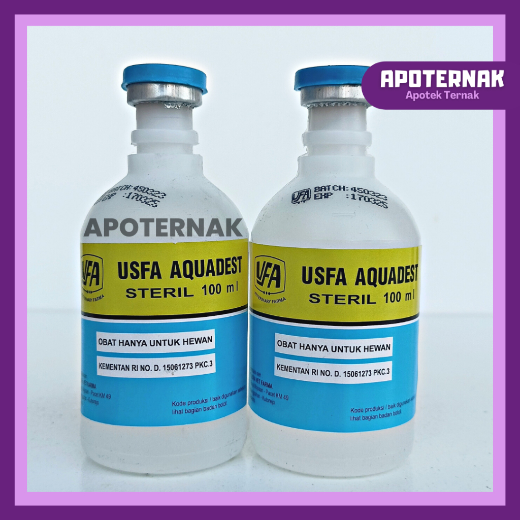 USFA AQUADEST 100 ml | Aquades Air Streril | Cairan Pelarut Vaksin atau Obat Bubuk | Cairan Pencuci Spuit