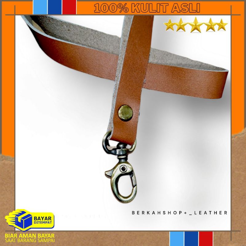 

TALI ID CAD NAME TAG KULIT ASLI WARNA BROWN TAN, LANYARD KULIT ASLI