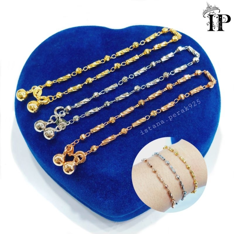 Gelang Perak Asli Silver 925 Lapis Emas Model Bambu Ukir - perhiasan Perak import