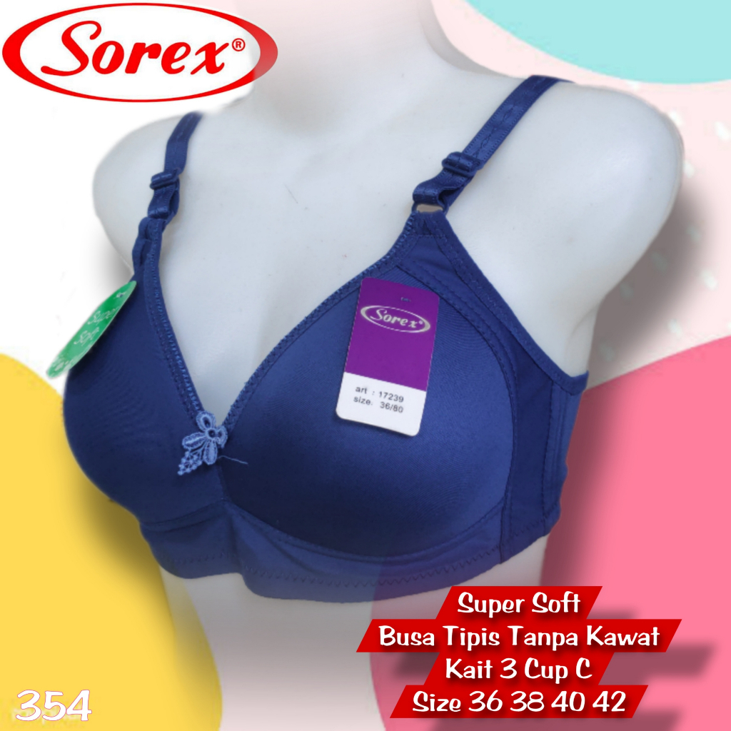 K354 - BRA/BH WANITA SOREX  BUSA TIPIS TANPA KAWAT CUP BESAR 36C - 42C TIGA PENGAIT