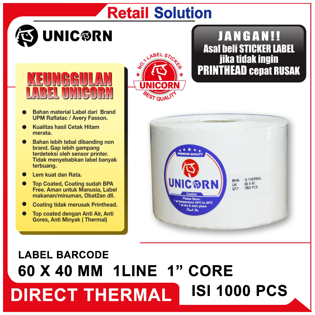 Stiker Label Barcode Thermal 60x40 mm / 60 x 40 mm / 60x40mm Isi 1000